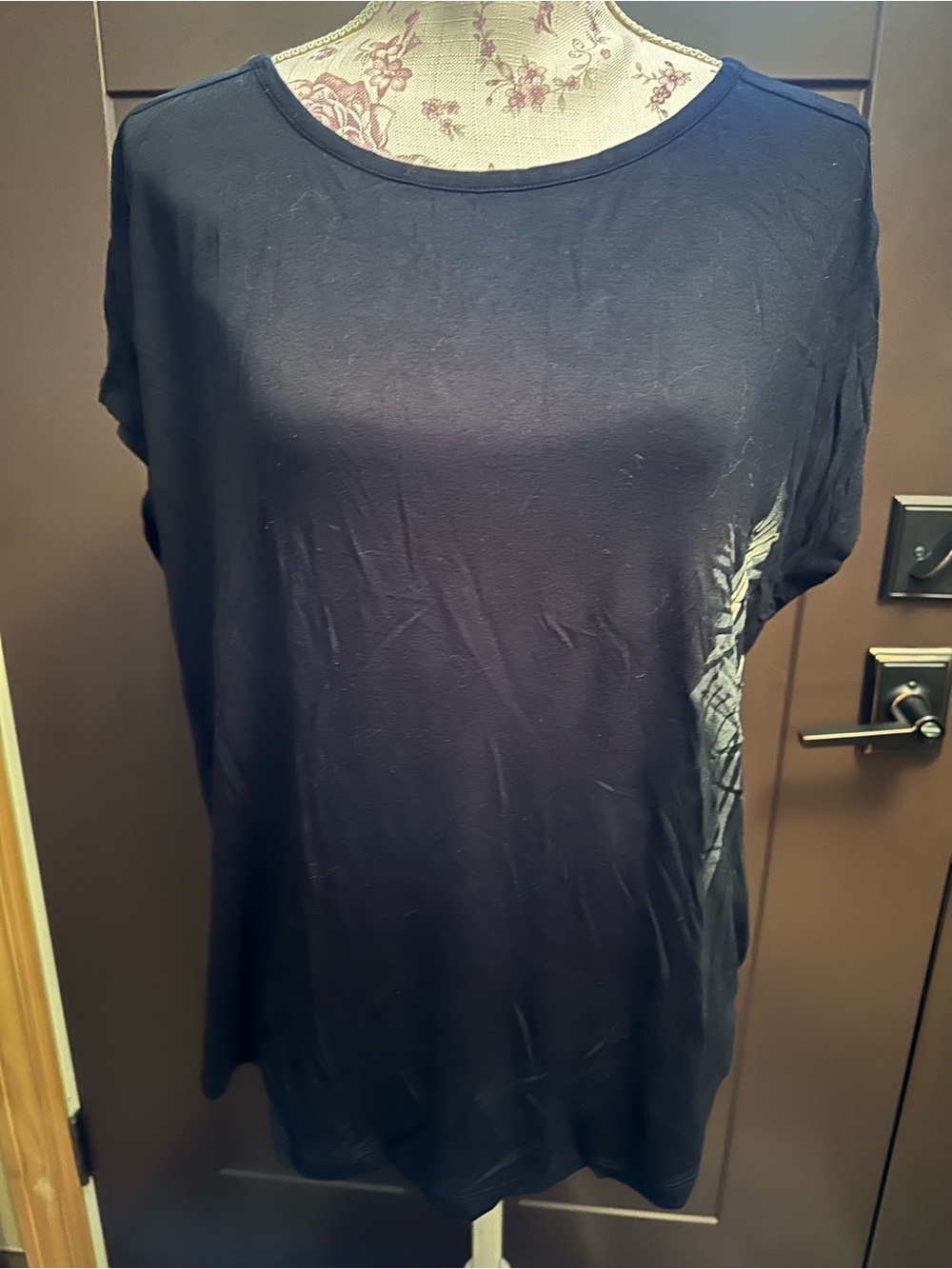 Harley Davidson Women's Black Short-Sleeve Scoop Neck Top with detailed V back